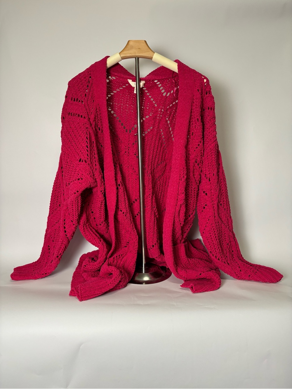 Terra & Sky Open-Front Crochet Cardigan - Fuchsia